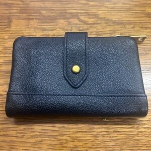 Fossil Lanie Black Leather Tab Wallet Organizer Snap Closure Classic Everyday